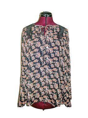 Violet & Claire Womens Multicolor Blouse Size Large Keyhole Neck Bell Sleeve